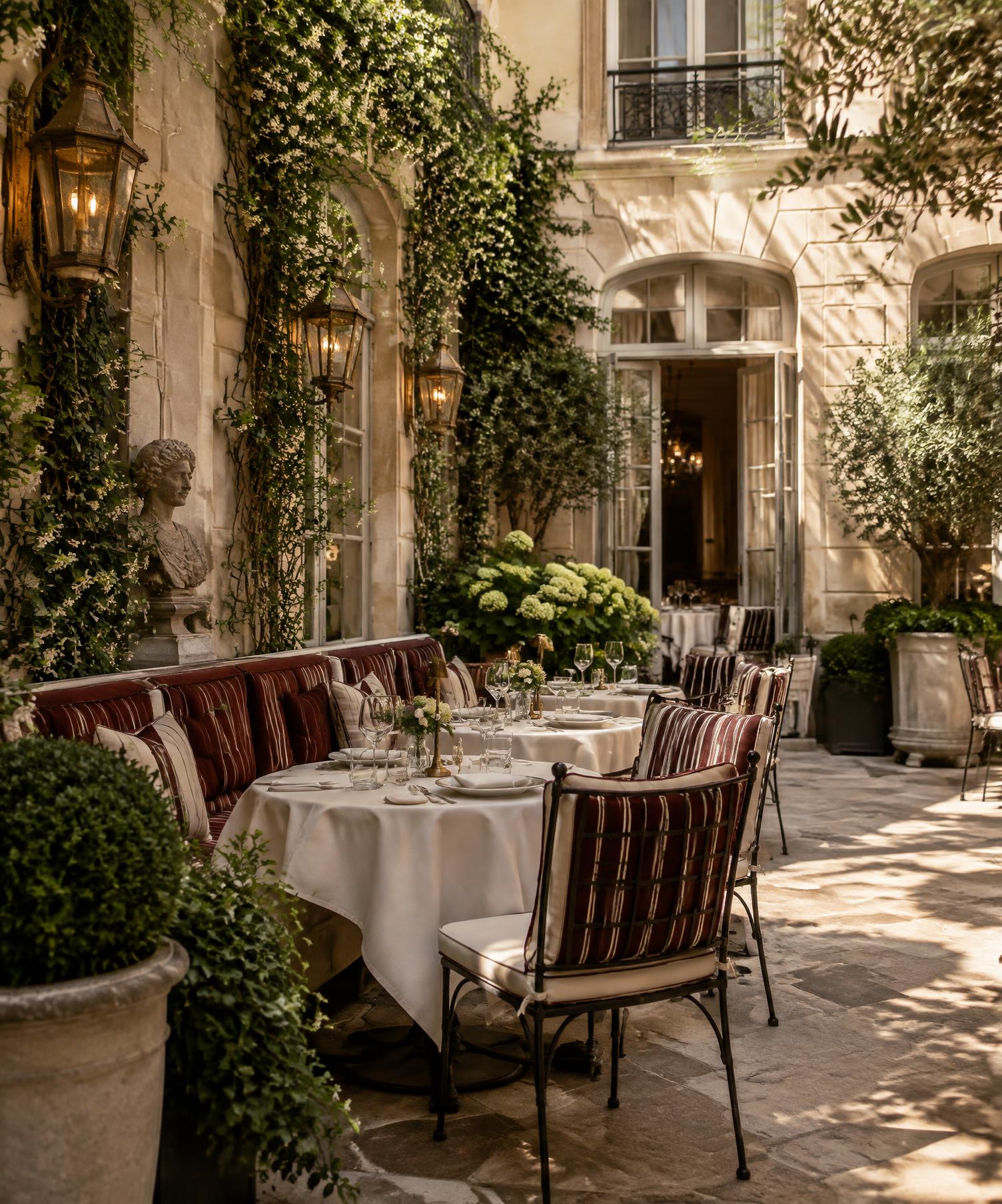 An imagined courtyard restaurant at Maison Viorne