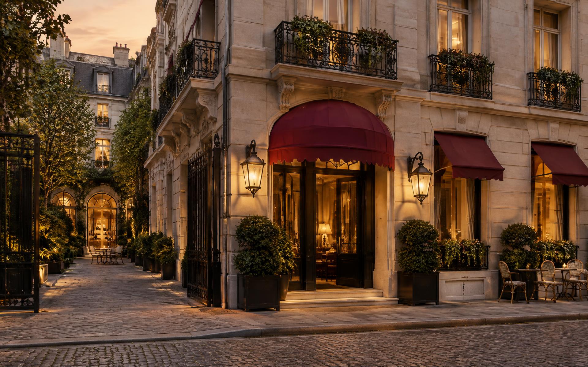 The imagined Maison Viorne townhouse at dusk
